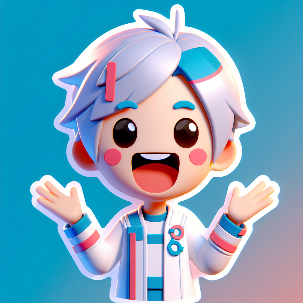 sticker of a happy boy in neon blue effect